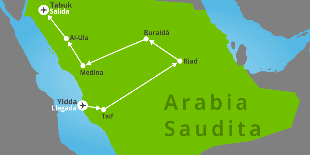 Mapa del viaje: Viaje a Arabia Saudita en 12 días: museos y montañas