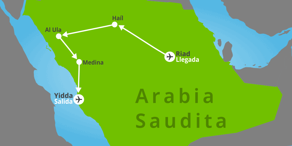 Mapa del viaje: Viaje a Arabia Saudita de 11 días: tesoros arqueológicos y desiertos