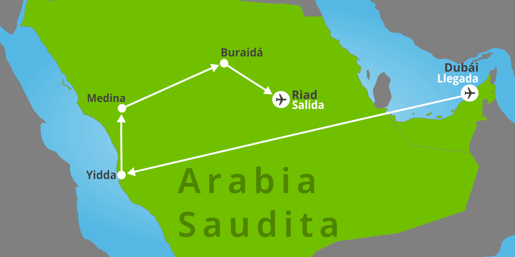 Mapa del viaje: Viaje a Dubái y Arabia Saudita en 11 días