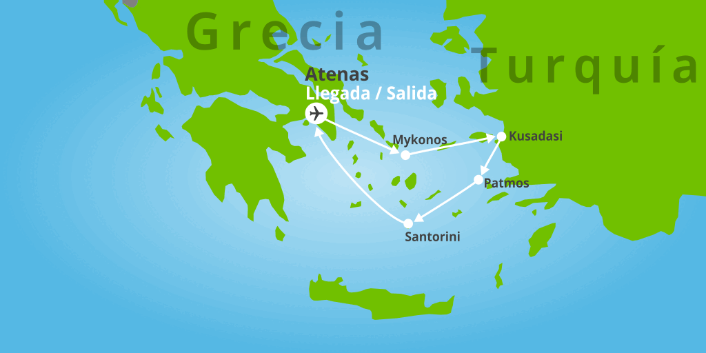 Mapa del viaje: Viaje a Grecia con crucero por Islas Griegas en 7 días