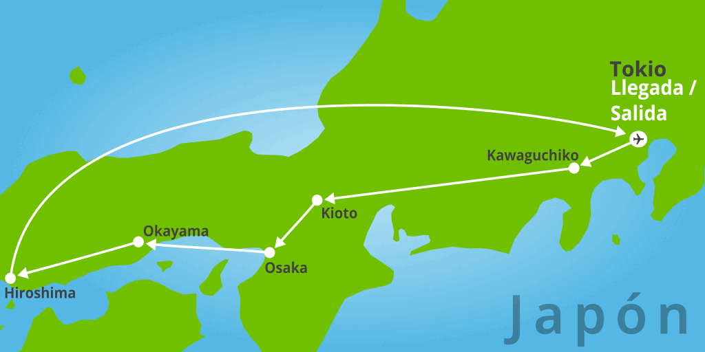Mapa del viaje: Circuito a Japón de 11 días: santuarios, lagos y aldeas tradicionales