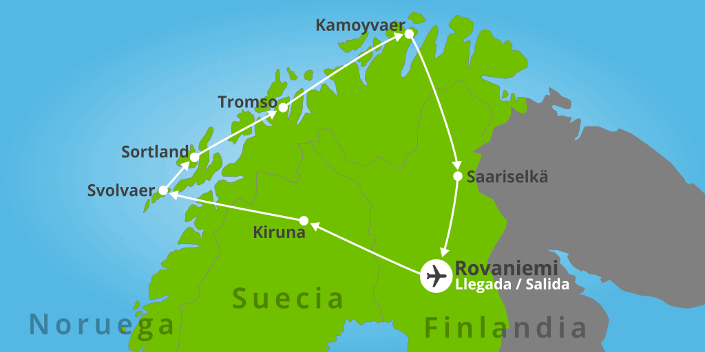 Con este circuito por Laponia, Cabo Norte y Lofoten de 9 días conoceremos las mágicas tierras de Saariselkä, Kiruna, Tromso y Rovaniemi. 7