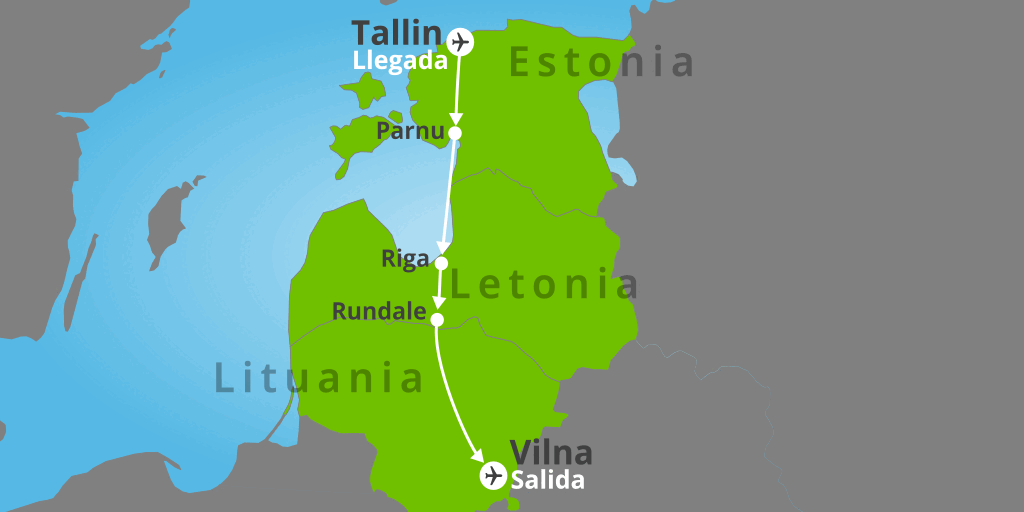 Mapa del viaje: Viaje por los Países Bálticos en 7 días