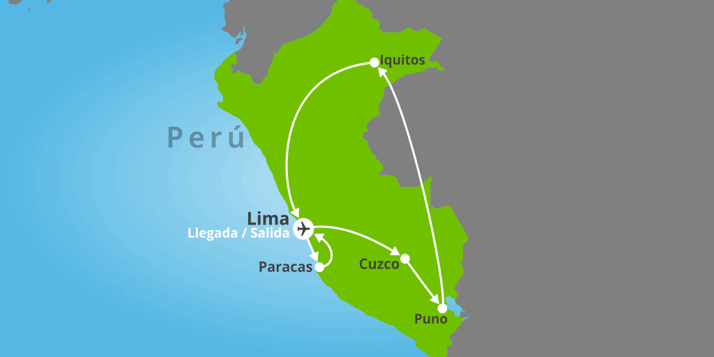 Mapa del viaje: Viaje de lujo a Perú de 17 días con crucero por el Amazonas