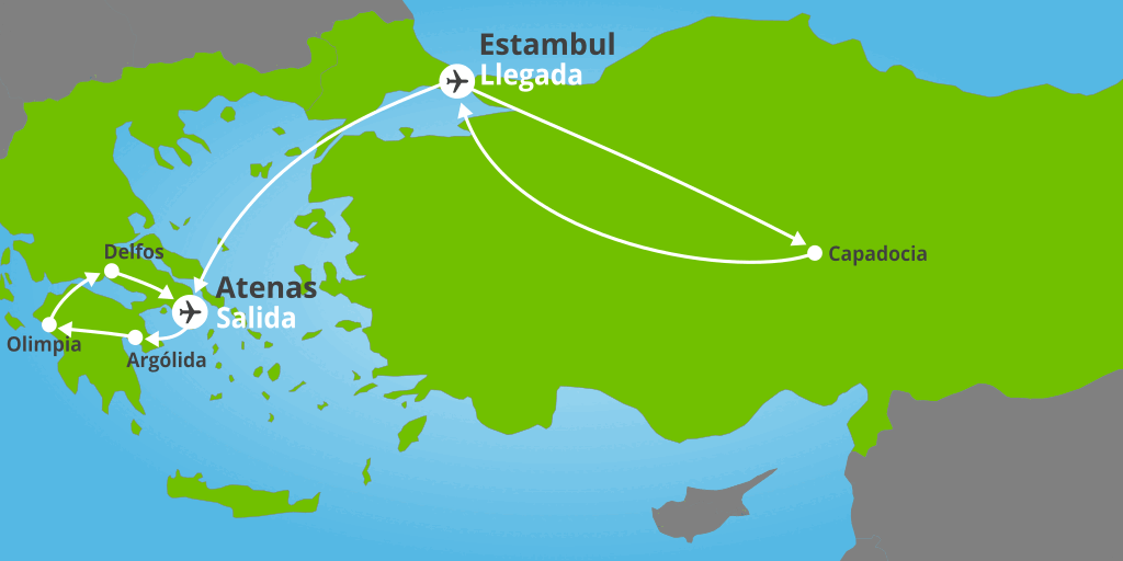 Mapa del viaje: Turquía y Grecia: viaje a los paisajes del Mediterráneo en 10 días