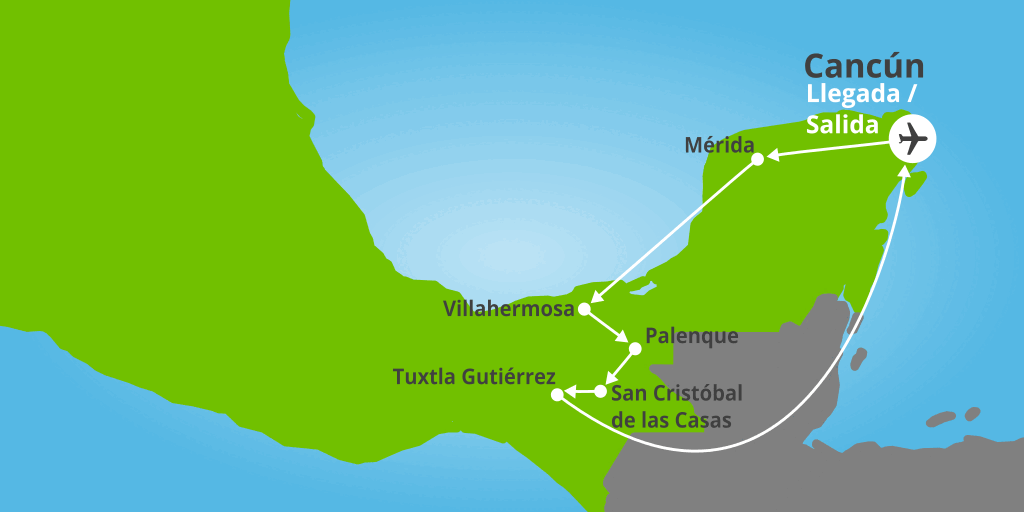 Mapa del viaje: Viaje a México de 12 días: Caribe, mundo maya y ciudades coloniales