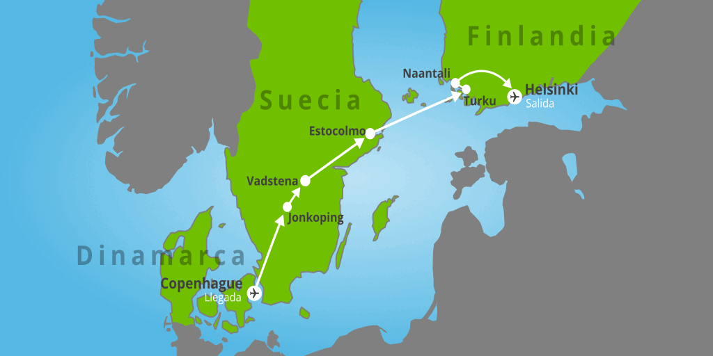 Mapa del viaje: Viaje a Copenhague, Estocolmo y Helsinki de 7 días