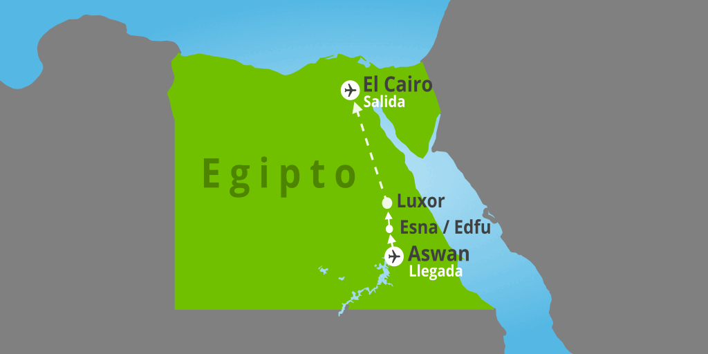 Mapa del viaje: Tour Egipto clásico con vuelo directo a Aswan 8 días