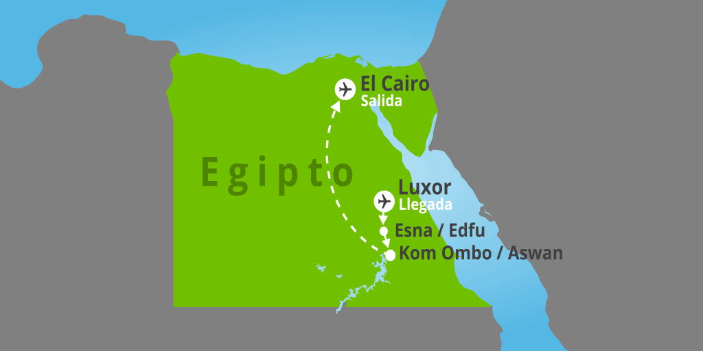 Mapa del viaje: Tour Egipto clásico con vuelo directo a Luxor 8 días