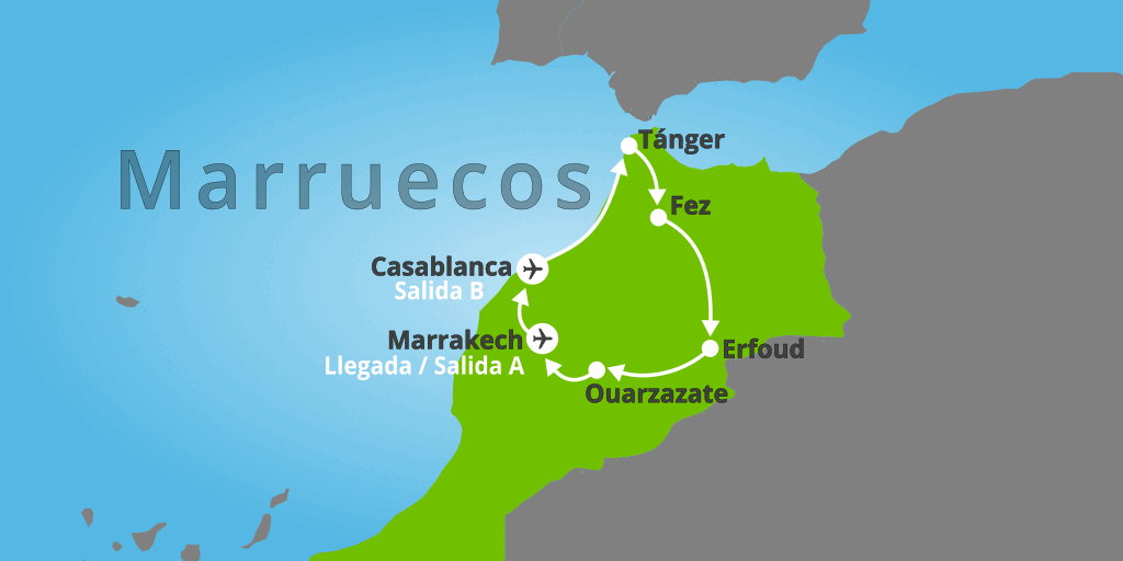 Mapa del viaje: Gran tour por Marruecos durante 10 días