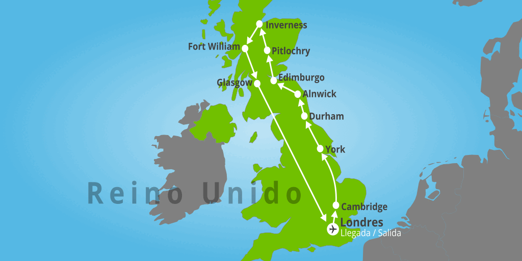 Mapa del viaje: Viaje a Escocia e Inglaterra de 6 días