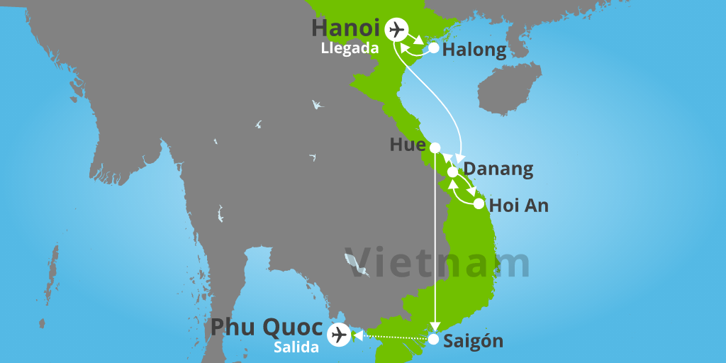 Viaja a las mejores playas de Vietnam con este viaje de 15 días. Relájate en las playas de la isla de Phu Quoc y disfruta de modernidad y aventura en Hanói, Hoi An, Hue y la Delta del Mekong. 7