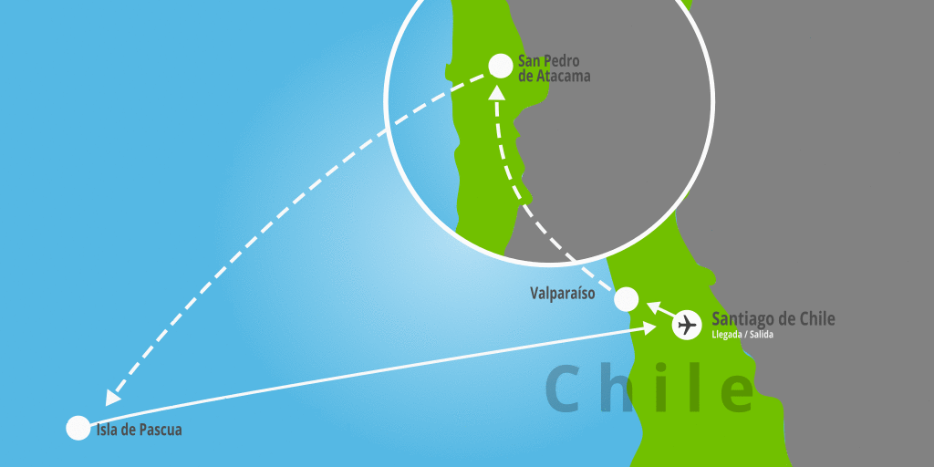 Mapa del viaje: Viaje a Chile de 12 días con desierto de Atacama e Isla de Pascua