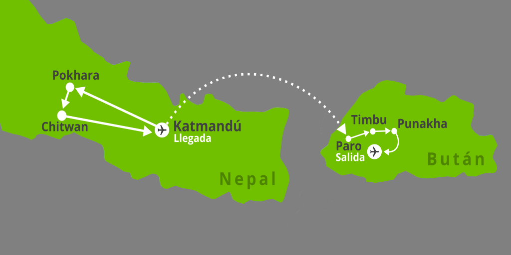 Mapa del viaje: Viaje a Nepal y Bután de 17 días