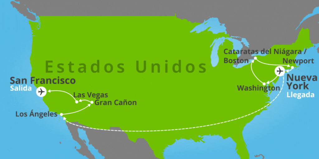 Mapa del viaje: Viaje completo de 18 días a Estados Unidos