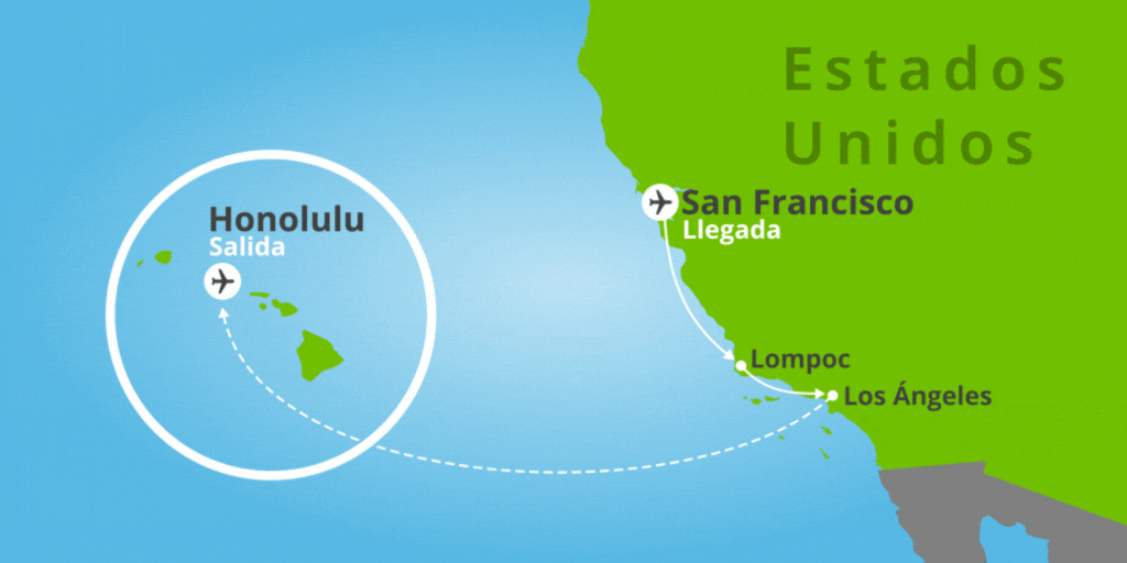 Mapa del viaje: Viaje a Hawái, San Francisco y Los Ángeles de 12 días