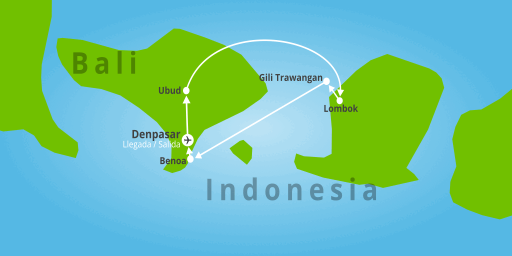 Mapa del viaje: Viaje a Bali, Lombok e islas Gili en 15 días
