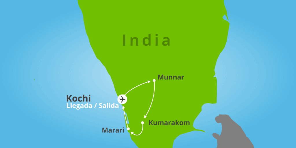 Mapa del viaje: Viaje al sur exótico de la India de 10 días