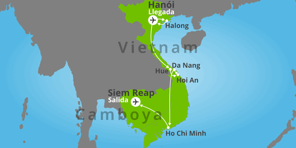Mapa del viaje: 2023 - Circuito Vietnam y Camboya en privado de 13 días