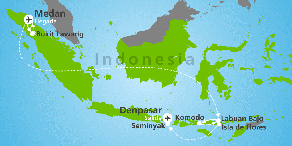 Mapa del viaje: HASTA MARZO 2023 - Viaje a Indonesia con islas Bali, Sumatra, Komodo y Flores