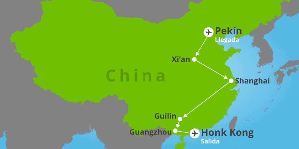 Mapa del viaje: Viaje combinado: China esencial y Hong Kong en 15 días
