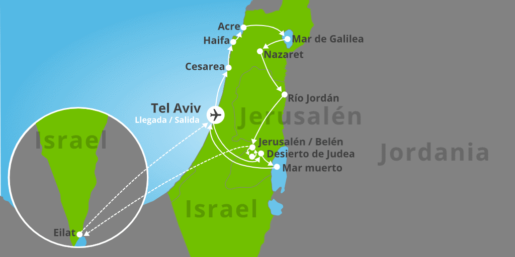 Mapa del viaje: Circuito organizado por Israel de 11 días