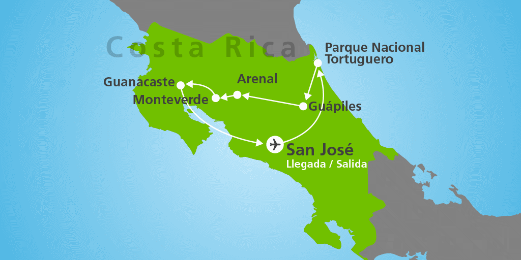 Mapa del viaje: Circuito por Costa Rica y las playas de Guanacaste 13 días