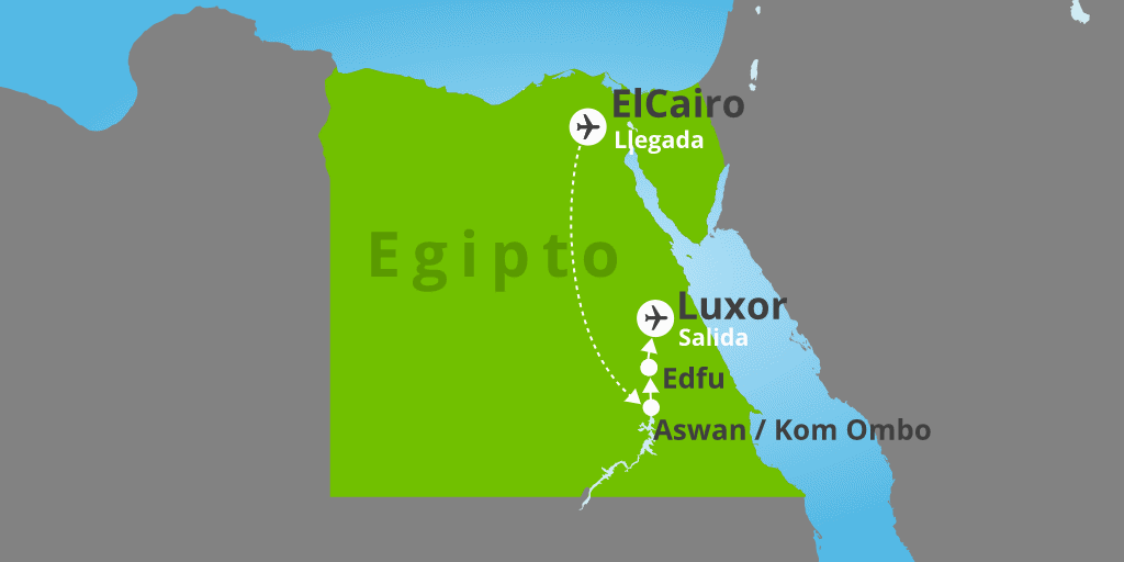 Mapa del viaje: Circuito por Egipto con crucero por el Nilo 8 días