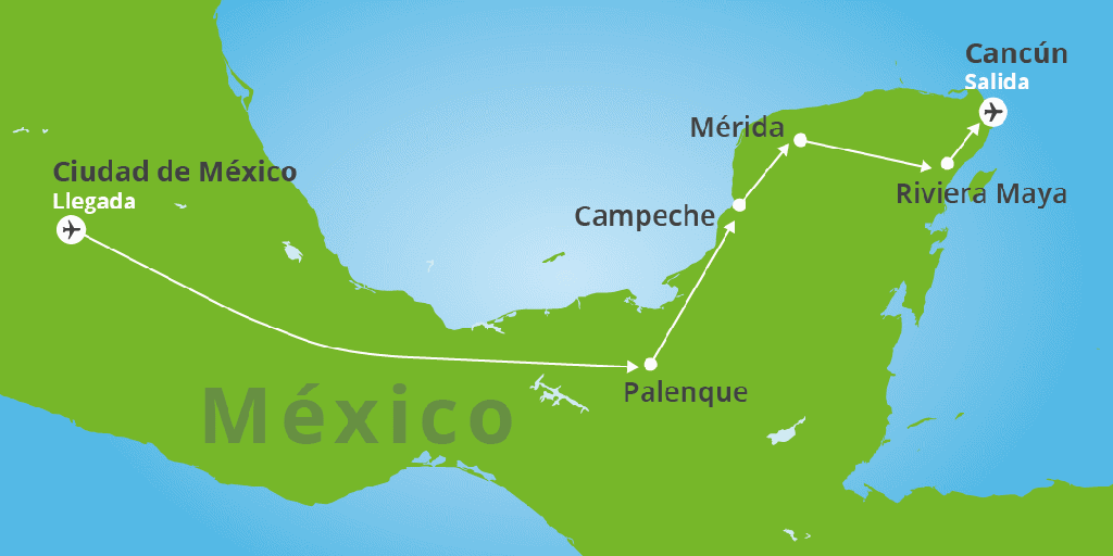 Descubre las ciudades ancestrales más importantes de México con este circuito que te llevará por Ciudad de México, Palenque, Uxmal y la zona arqueológica de Chichén Itzá. 7