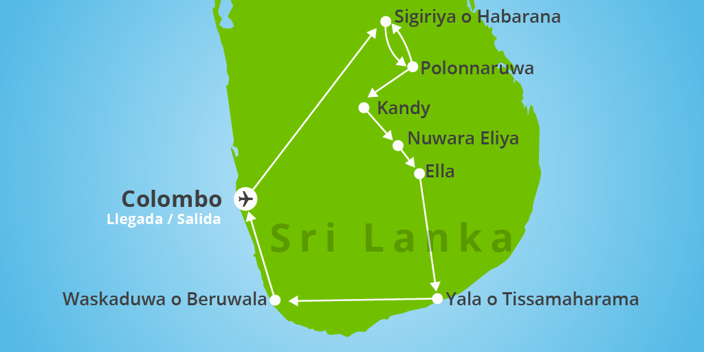 Mapa del viaje: Viaje organizado 12 días por Sri Lanka y playas