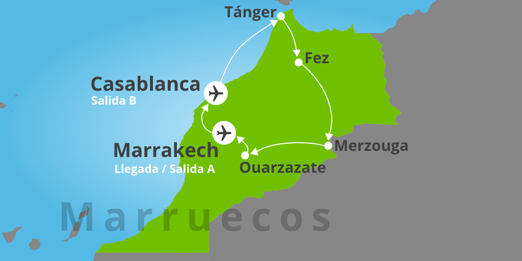 Mapa del viaje: Gran tour por Marruecos durante 9 días