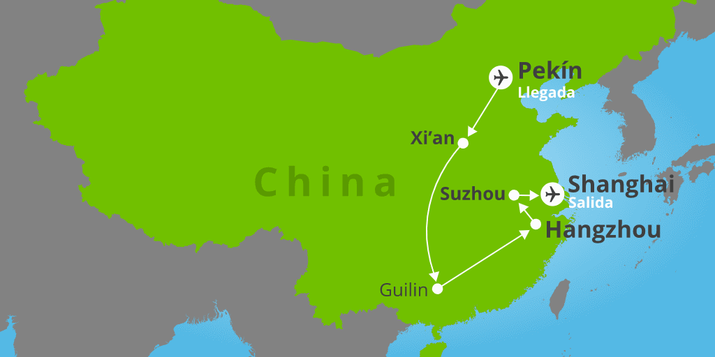 Mapa del viaje: Lo mejor de China: Pekín, Xi’an, Guilin, Hangzhou, Suzhou y Shanghái