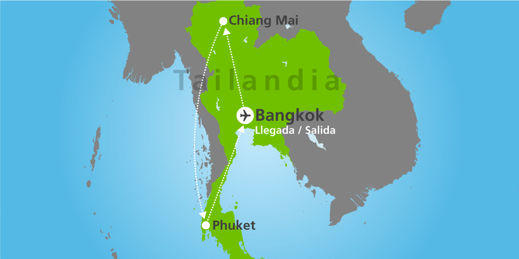 Mapa del viaje: Viaje a Tailandia en verano: templos y playas en 11 días con salidas garantizadas