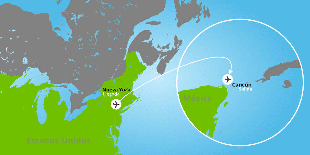 Mapa del viaje: Luna de miel en Nueva York y Riviera Maya en 10 días