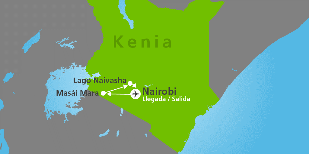 Mapa del viaje: Safari organizado por Kenia durante 7 días