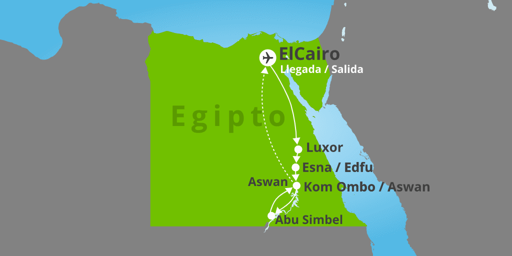 Mapa del viaje: Tour por Egipto con Abu Simbel de 9 días