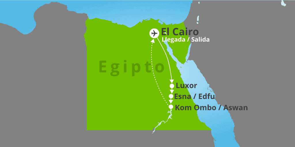 Mapa del viaje: Viaje a Egipto de 8 días con crucero de lujo