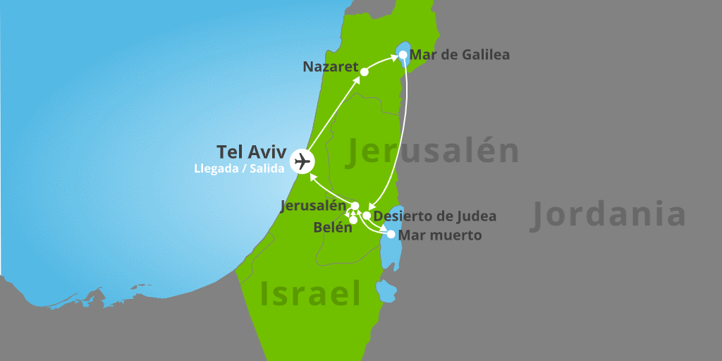 Mapa del viaje: Tour por Israel de 6 días