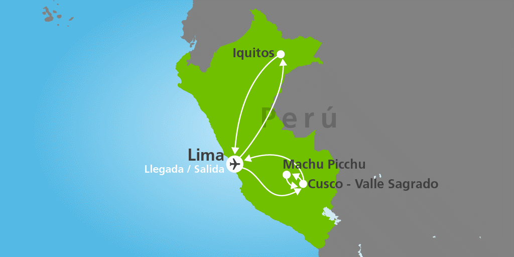 Mapa del viaje: Viaje de 12 días por Lima, Cuzco, Machu Picchu y Amazonas