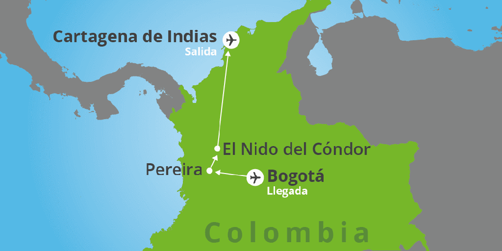 Una viaje a Colombia y sus cautivantes paisajes. Descubre la cuna del café colombiano y duerme en el Nido del Cóndor, un bello albergue en medio de la montaña. Relájate en el mar Caribe en Cartagena. 7