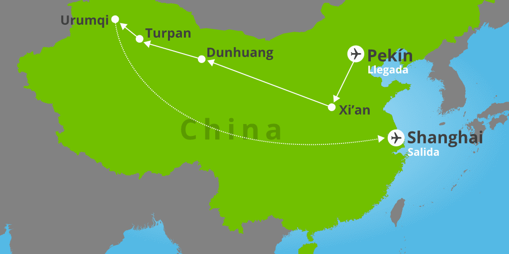 Mapa del viaje: Viaje a China por la Ruta de la Seda en 15 días