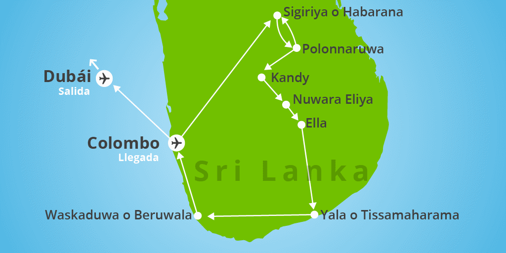 Mapa del viaje: Viaje a lo mejor de Dubái y Sri Lanka en 12 días