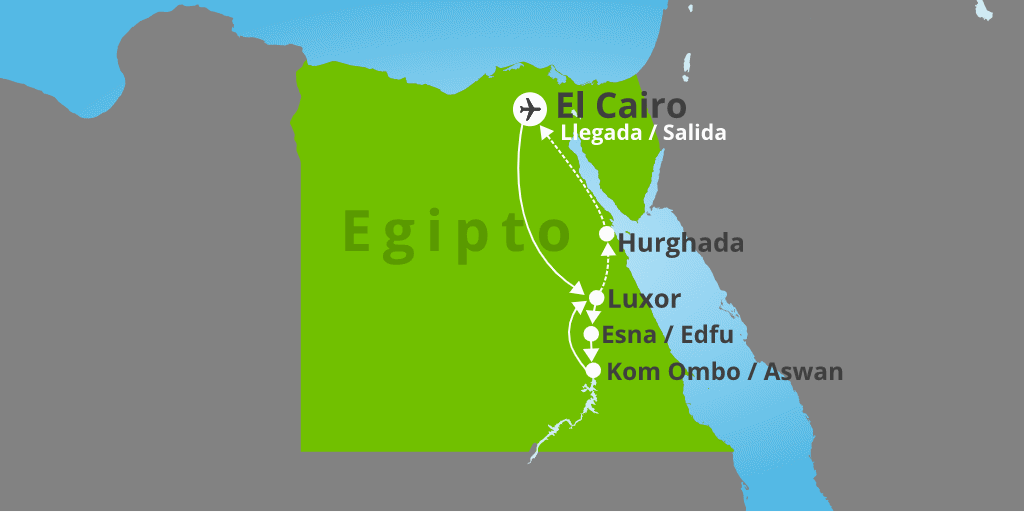 Mapa del viaje: Viaje al completo por Egipto en 15 días