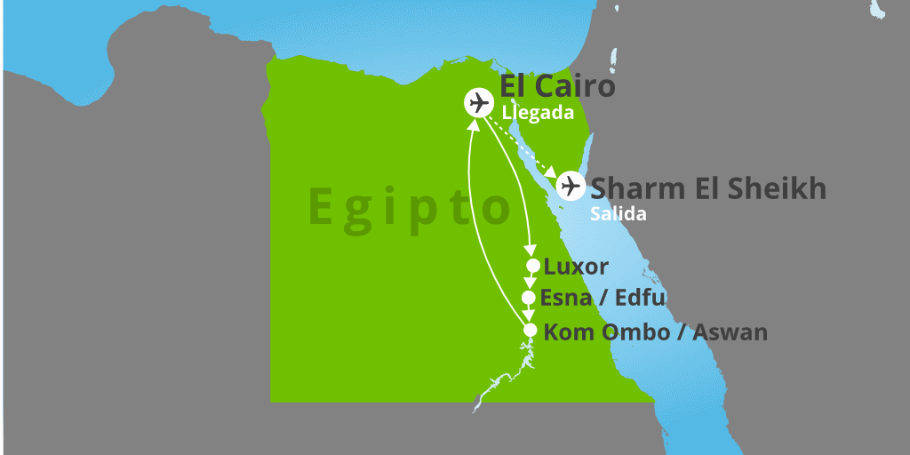 Mapa del viaje: Viaje a Egipto con Sharm El Sheikh 11 días