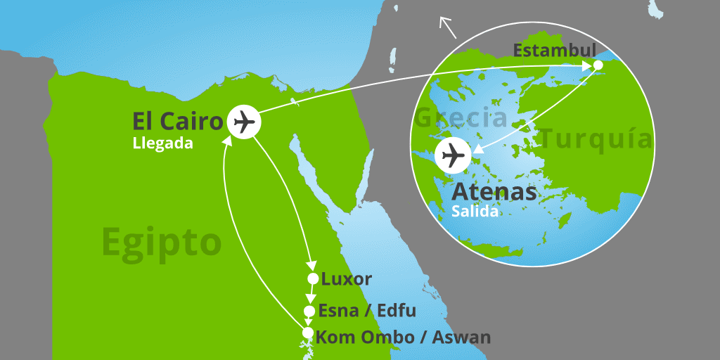 Mapa del viaje: Viaje a Egipto, Turquía y Grecia durante 14 días