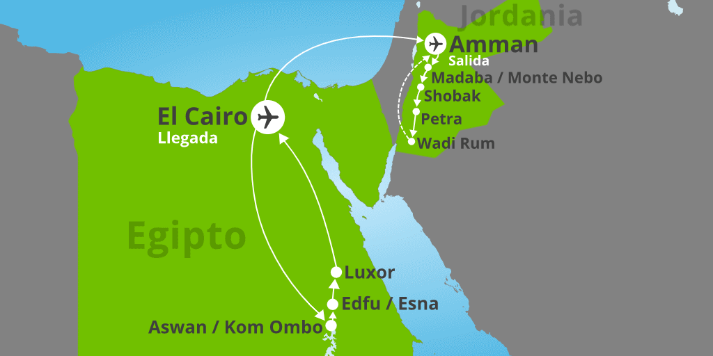 Mapa del viaje: Viaje a Egipto y Jordania de 12 días