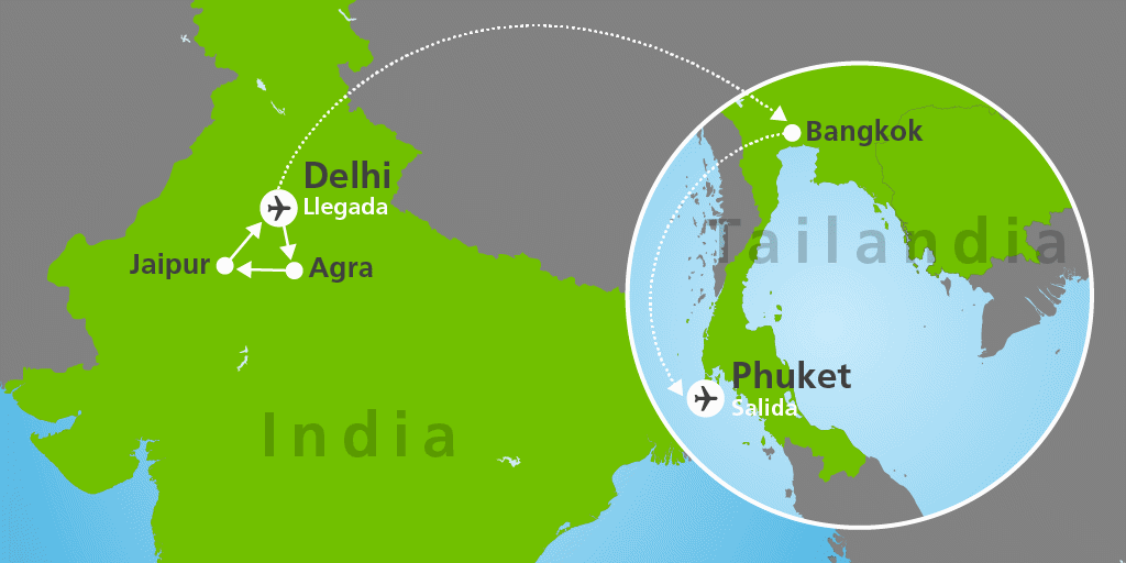 Mapa del viaje: Viaje a India y Tailandia en 17 días
