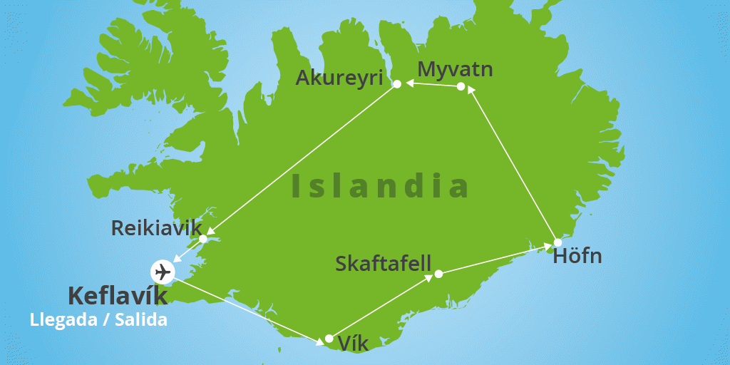 Mapa del viaje: Viaje a Islandia organizado de 8 días