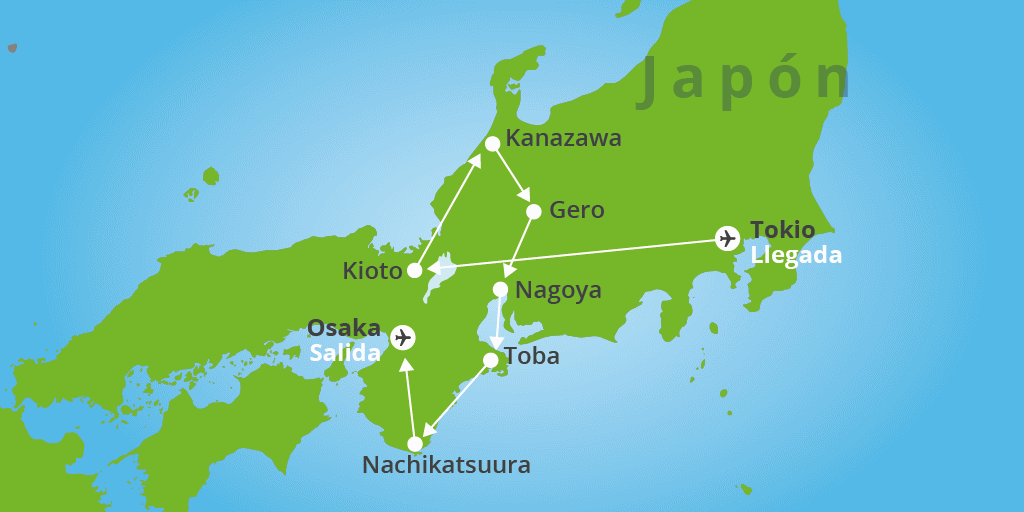 Mapa del viaje: Viaje a Japón de 15 días: ruta espiritual por sus templos y senderos