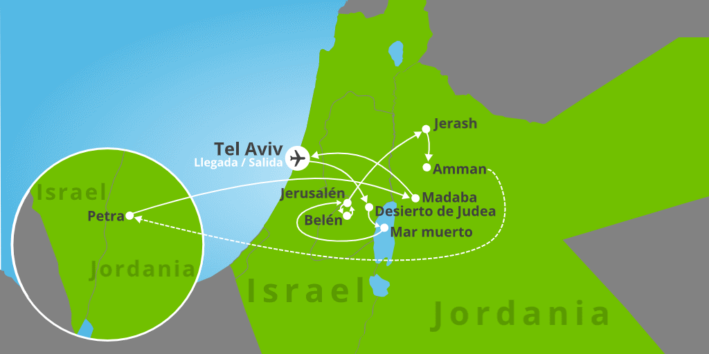 Mapa del viaje: Viaje lo mejor de Jerusalén y Jordania de 8 días